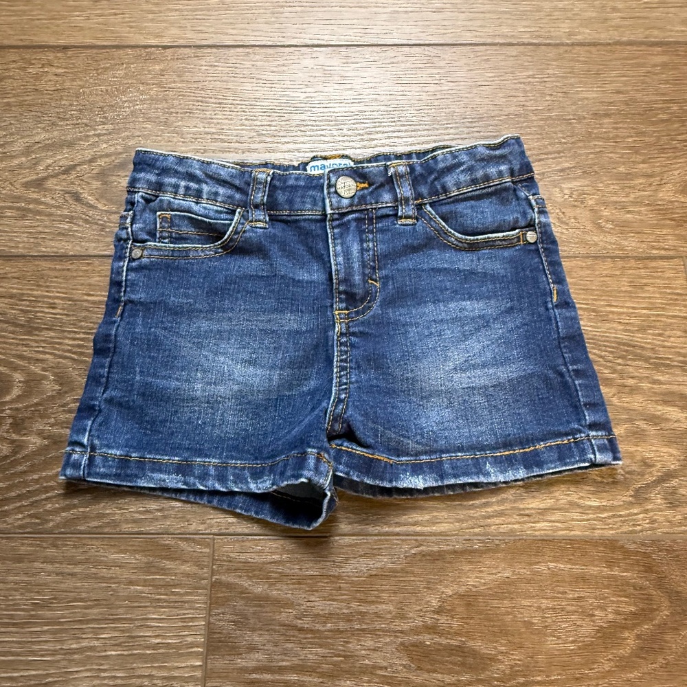Mayoral Girls Denim Shorts, Size 7, Blue, Designer, Summer, Adjustable